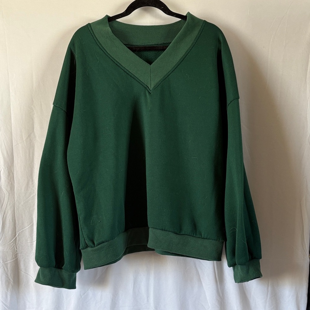 SHEIN Forest Green V-Neck Oversized Sweatshirt